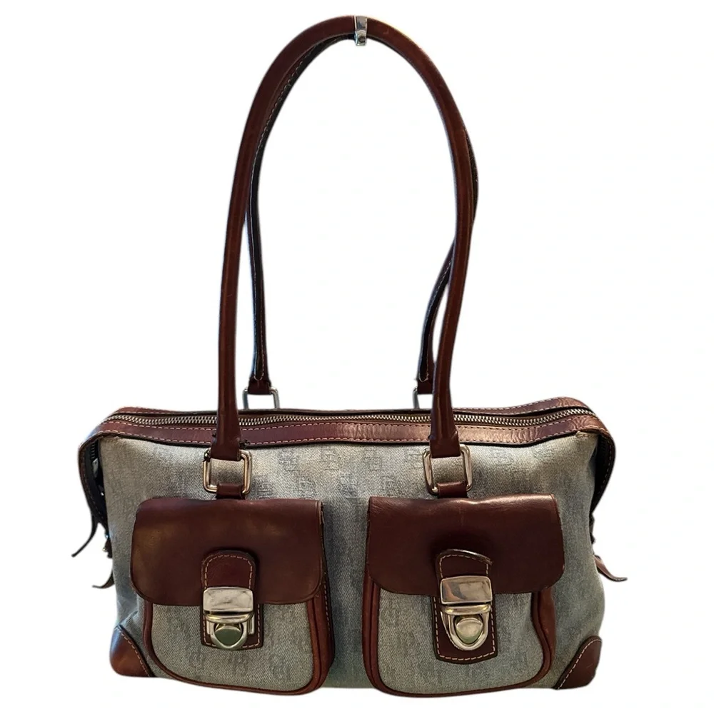 Dooney & Bourke Vintage Brown and Denim Shoulder Bag with Structured Design - Picture 4 of 16